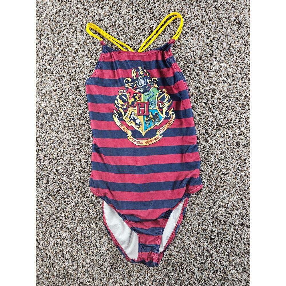 Wizarding World Harry Potter Girls Sz 10/12 One Piece Swimsuit Blue Red Striped